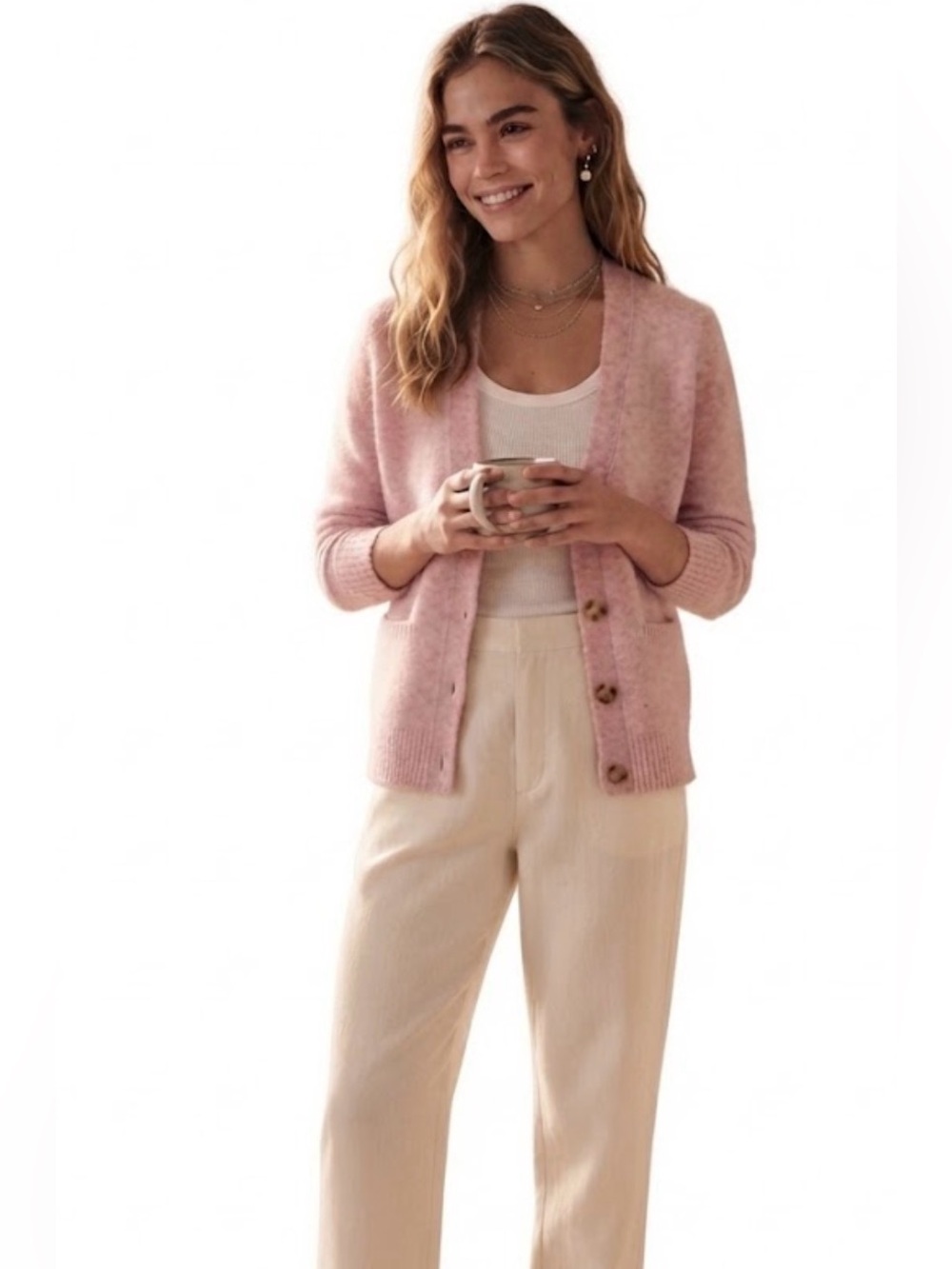 J. Crew Extra Soft Pink V-neck Knit wool blended cardigan with Pockets 16-18